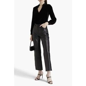 L’AGENCE NEW Marcella Wrap Effect Velvet Bodysuit In Black Size XS $450.00